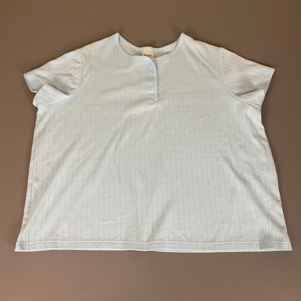 Blair Blouse Top Henley‎ Women's Plus Size 3XL Light Blue Short Sleeve Knit